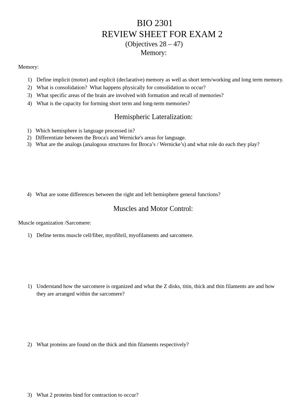 BIO 2301 Review for Exam 2 Objectives 28-47 SP 16-2.doc_dsgdxbsnenw_page1