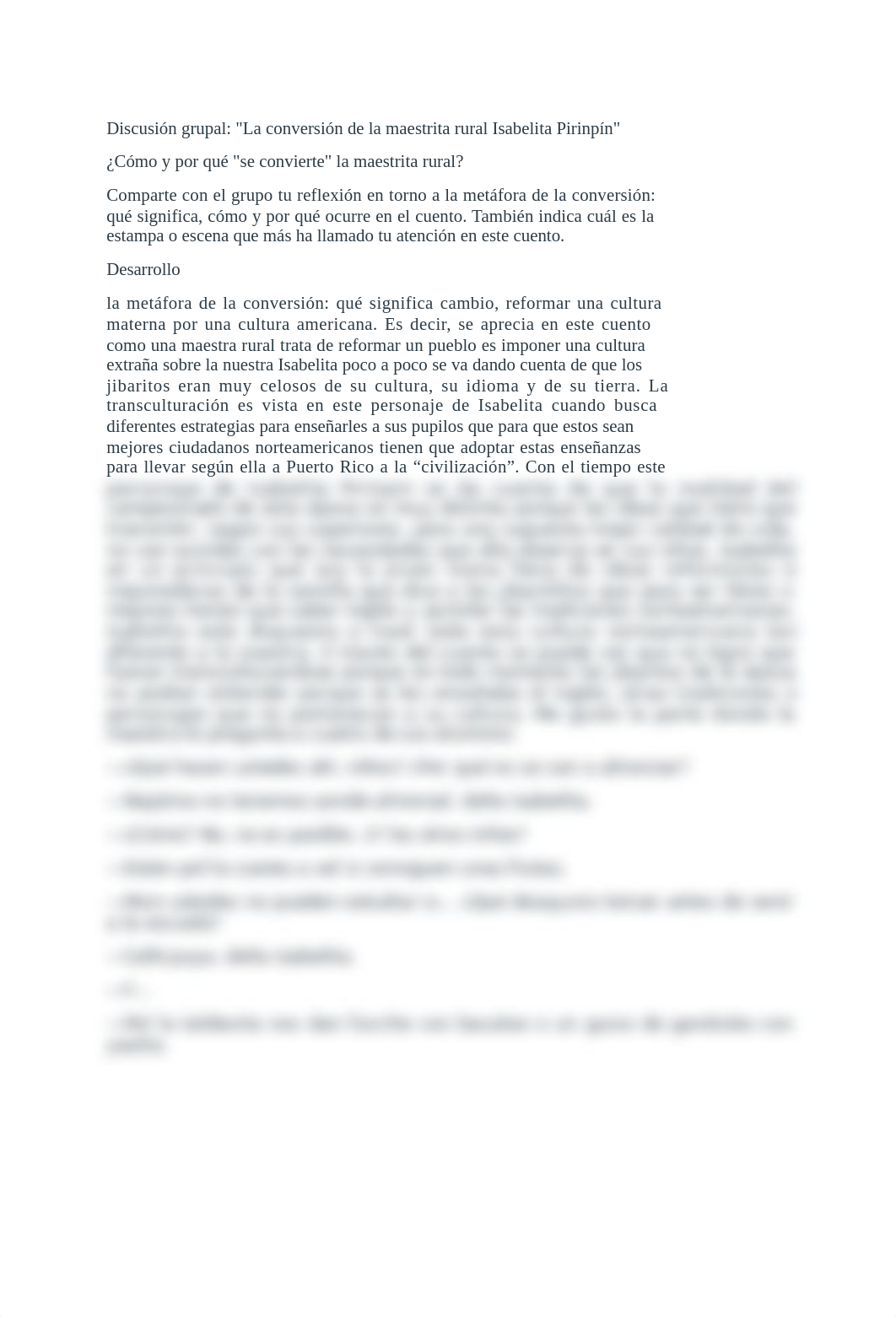 Discusión grupall - La conversión de la maestrita rural Isabelita Pirinpín- ejemplo 9.docx_dsgvun11bei_page1