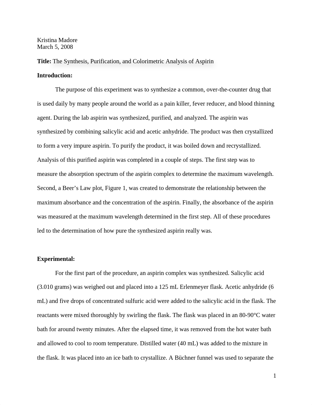 aspirin analysis formal lab report_dshf9e8d2lt_page1