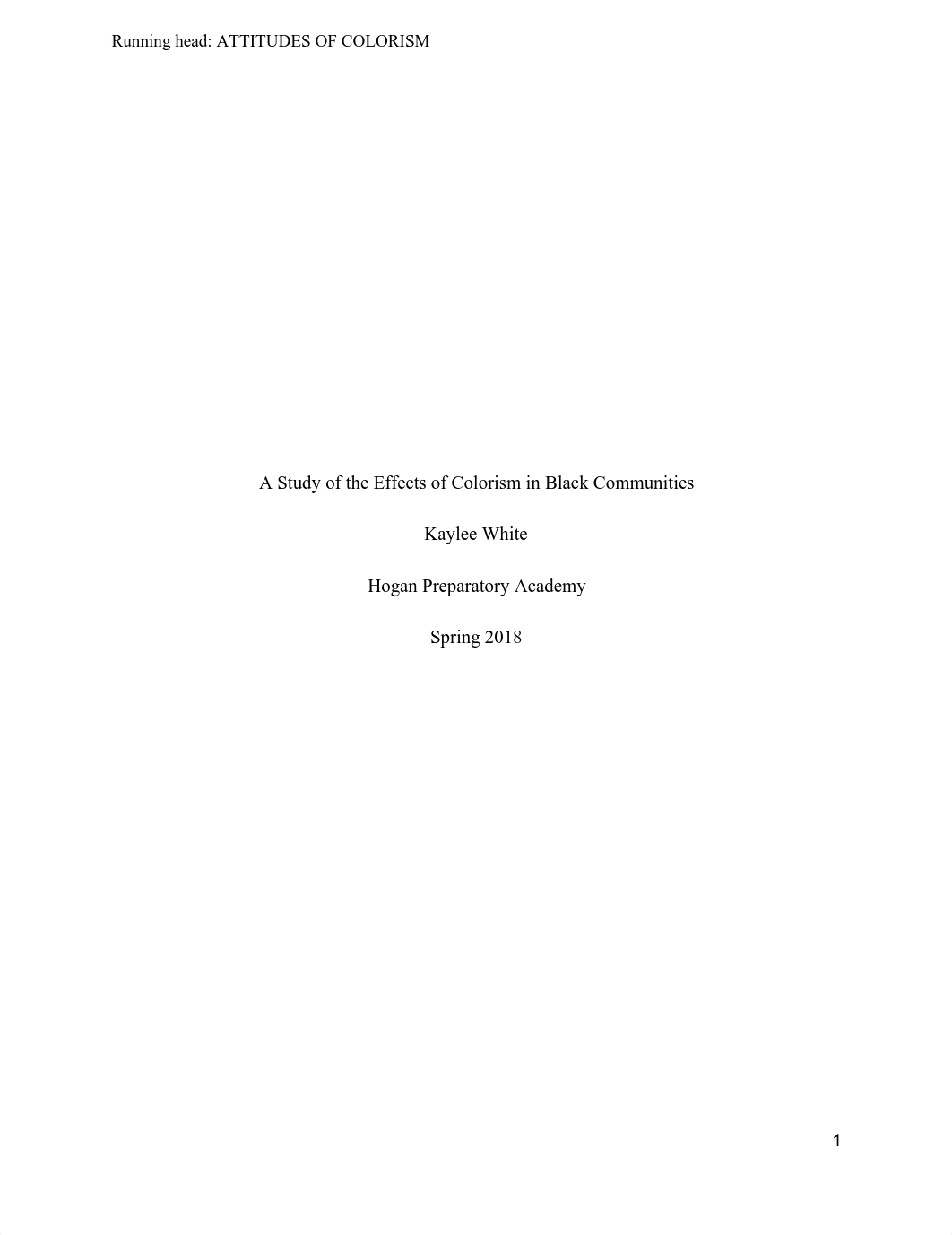 A Study of the Effects of Colorism in Black Communities Kaylee White Senior Paper 2018.pdf_dshus8oyxdn_page1