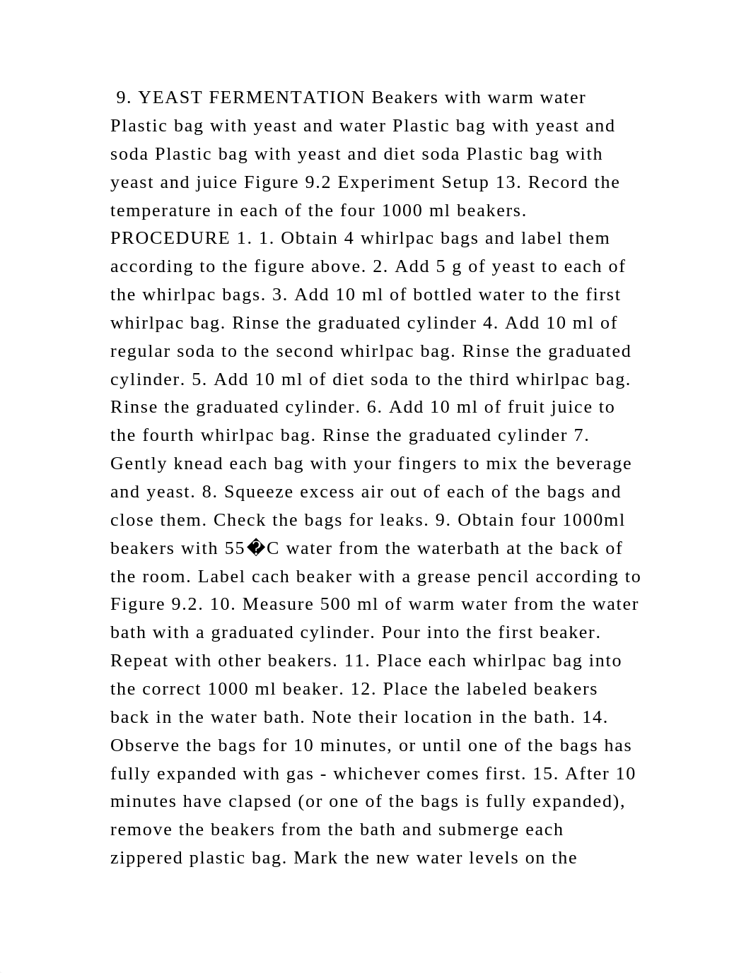 9. YEAST FERMENTATION Beakers with warm water Plastic bag with yeast .docx_dsi9puawigu_page2