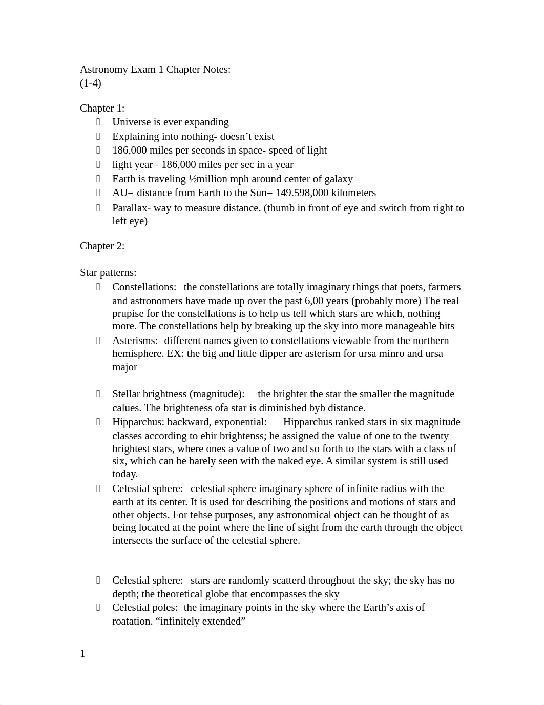 Astronomy Exam 1 Chapter Notes_dsia288799f_page1