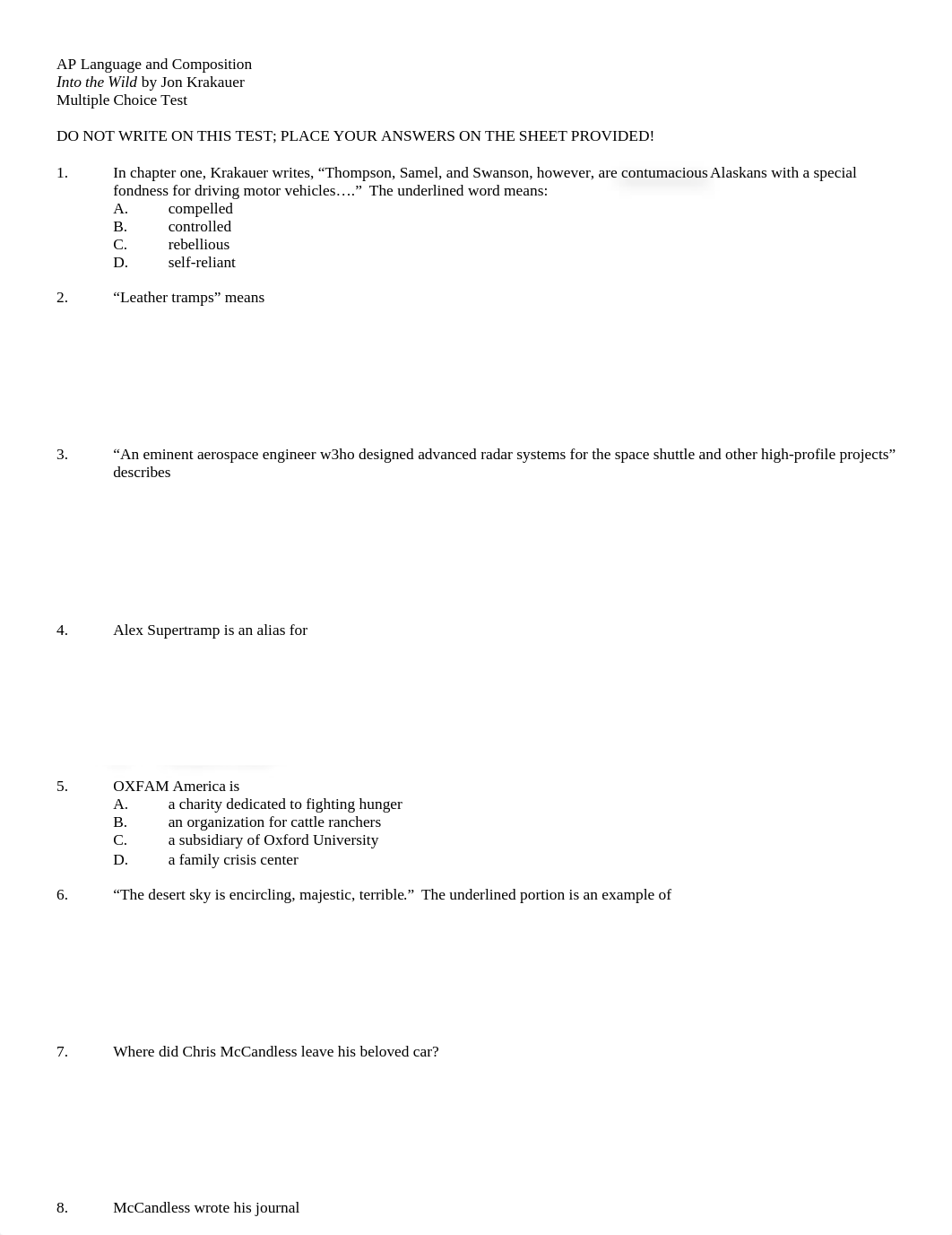 Into the Wild multiple choice test-2_dsls8y85ymf_page1