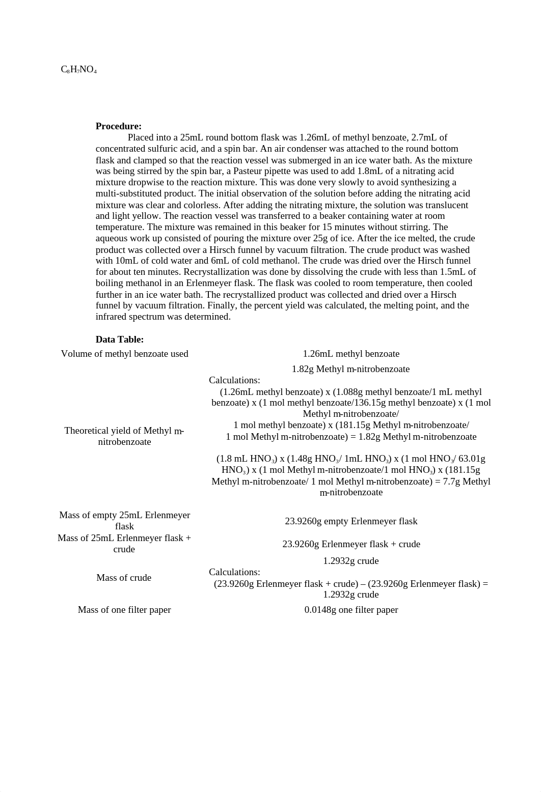 Formal Lab Report - Expt. 41 - Nitration of Methyl Benzoate copy.docx_dsluq9dma1c_page2