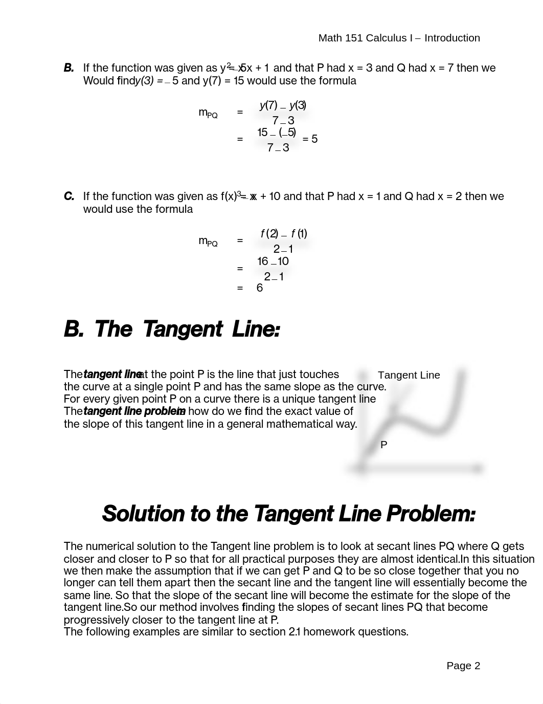 Math 151 -Section 2.1 -  Introduction to Calculus - Tangent Line Problem Fall 2012_dsmg5h6o6xd_page2