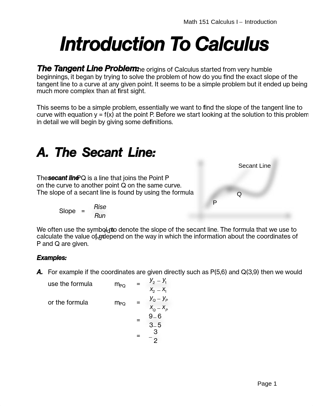 Math 151 -Section 2.1 -  Introduction to Calculus - Tangent Line Problem Fall 2012_dsmg5h6o6xd_page1