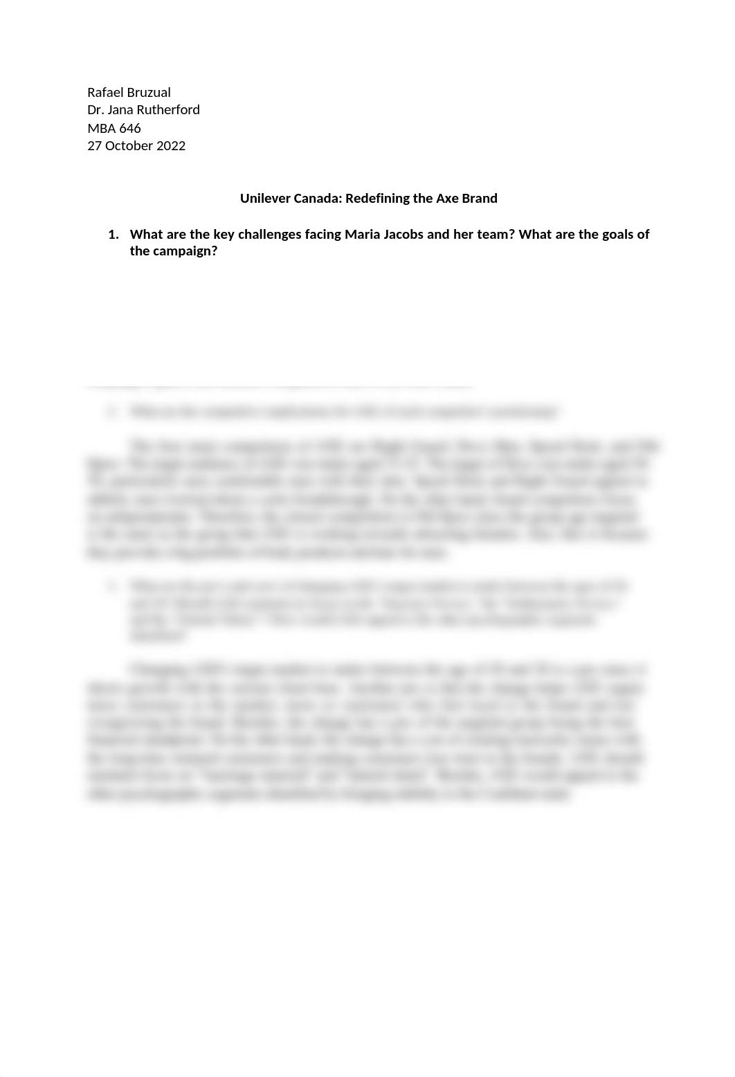 Module 2- Assignment 1 -- Case -Unilever Canada- Redefining the Axe Brand - Rafael Bruzual.docx_dsml5v1mzr6_page1