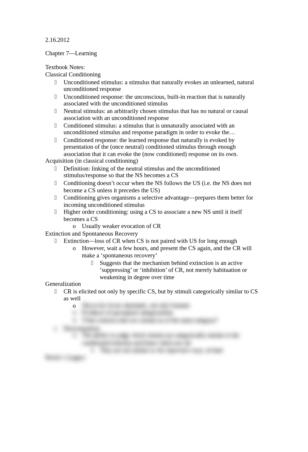 Introduction to Psychology - Classical Conditioning, Instrumental Conditioning Notes_dsmos2v7a5y_page1