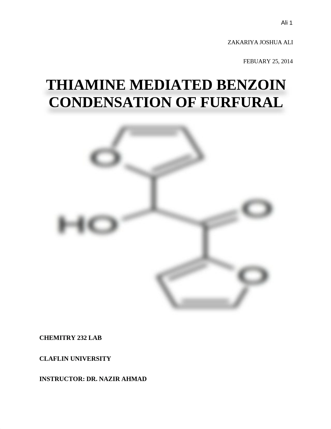 Thaimine Mediated Benzoin Condensation of Furfural Lab Report_dsmsu5tfai7_page1