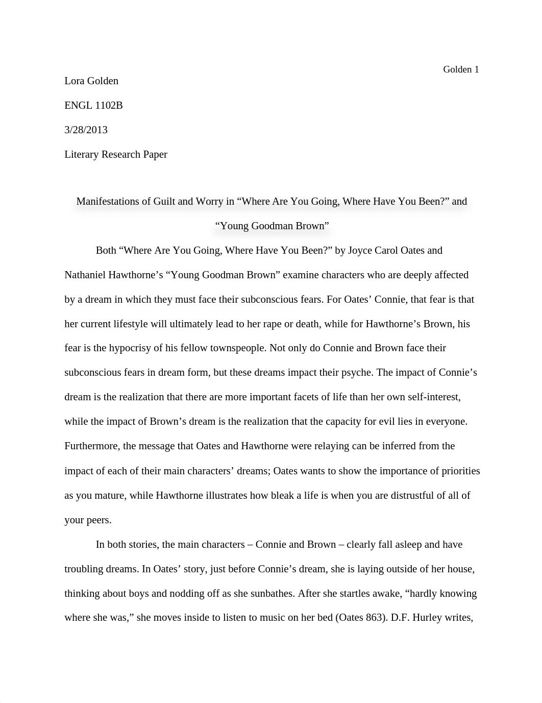 Manifestations of Guilt and Worry in "Where Are You Going, Where Have You Been?" and "Young Goodman_dso15nddjld_page1