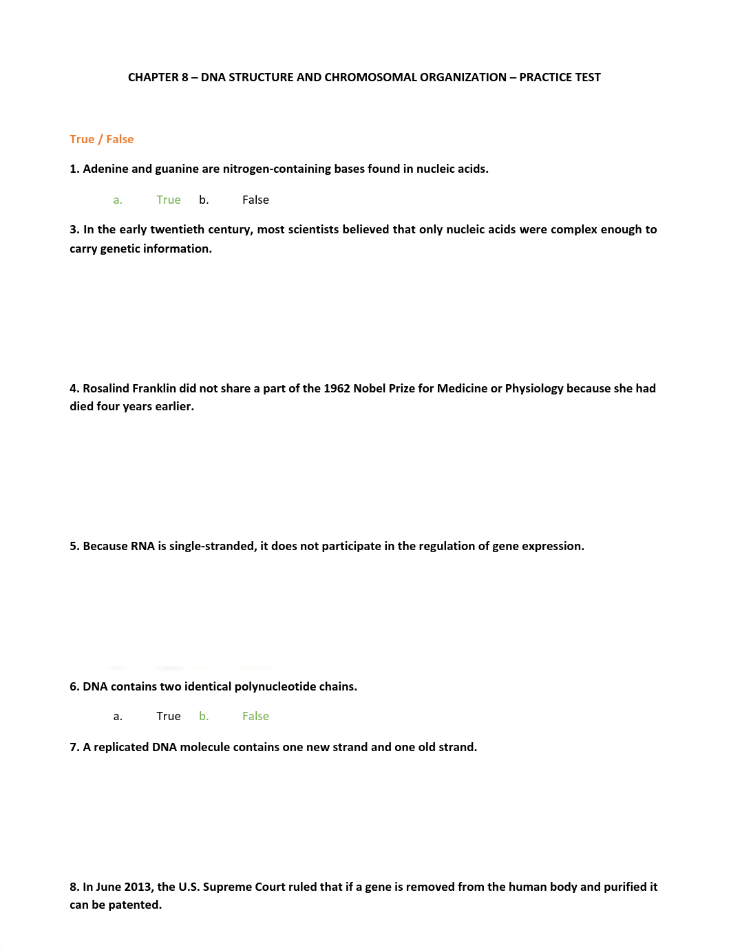 Human Genetics - DNA Structure and Chromosomal Organization - Practice Test.pdf_dspkc780kv5_page1