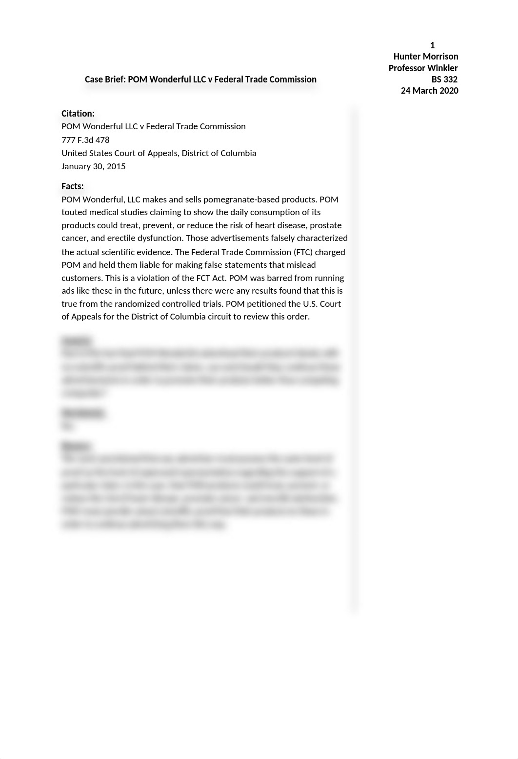 Case Brief POM Wonderful LLC v Federal Trade Commission.docx_dsqt0zbh8d2_page1