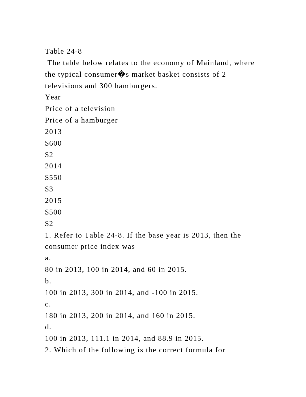 Table 24-8 The table below relates to the economy of Mainland, whe.docx_dsr5ou9h2b9_page2