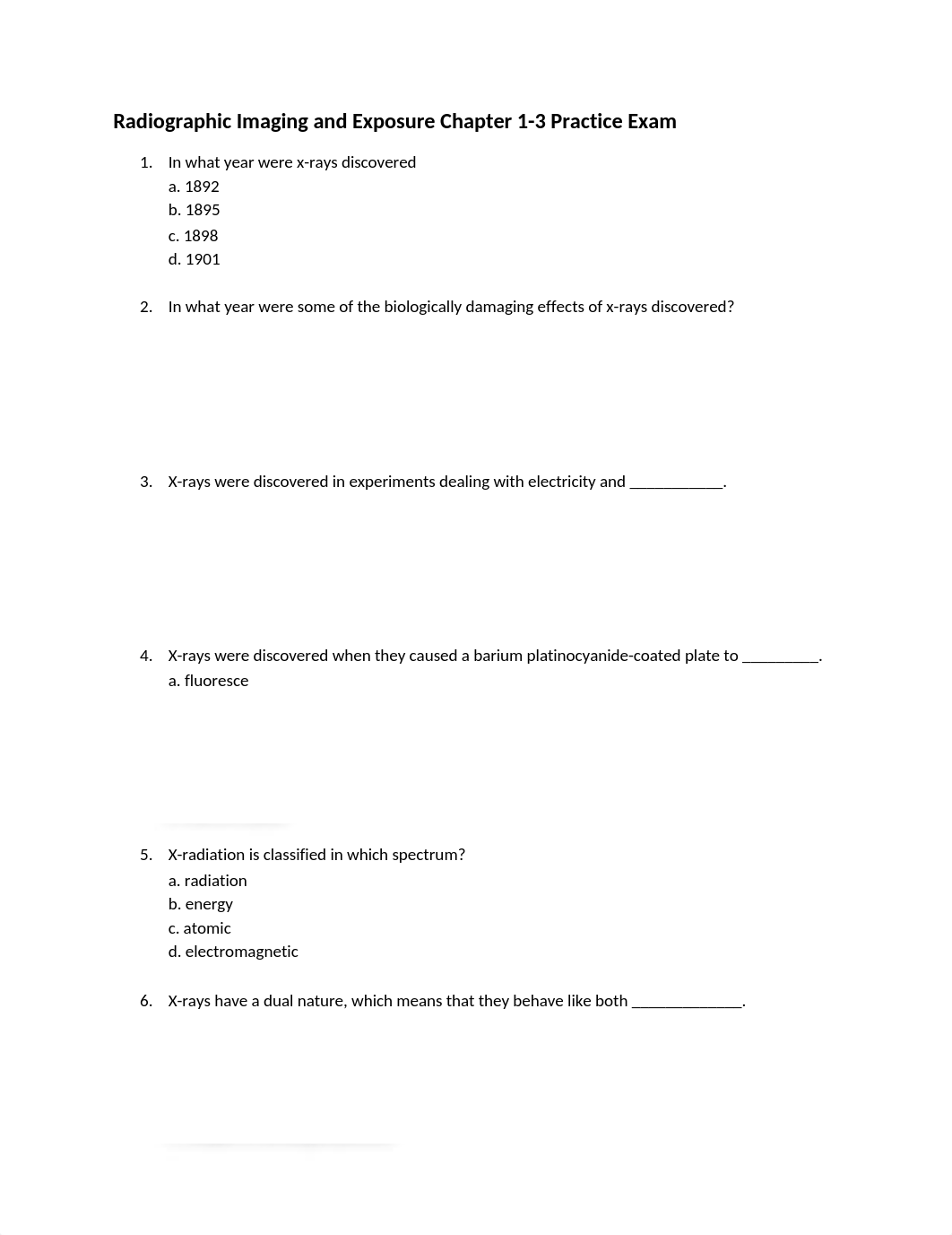 Radiographic Imaging and Exposure Chapter 1-3 Exam Practice.docx_dstphulu127_page1