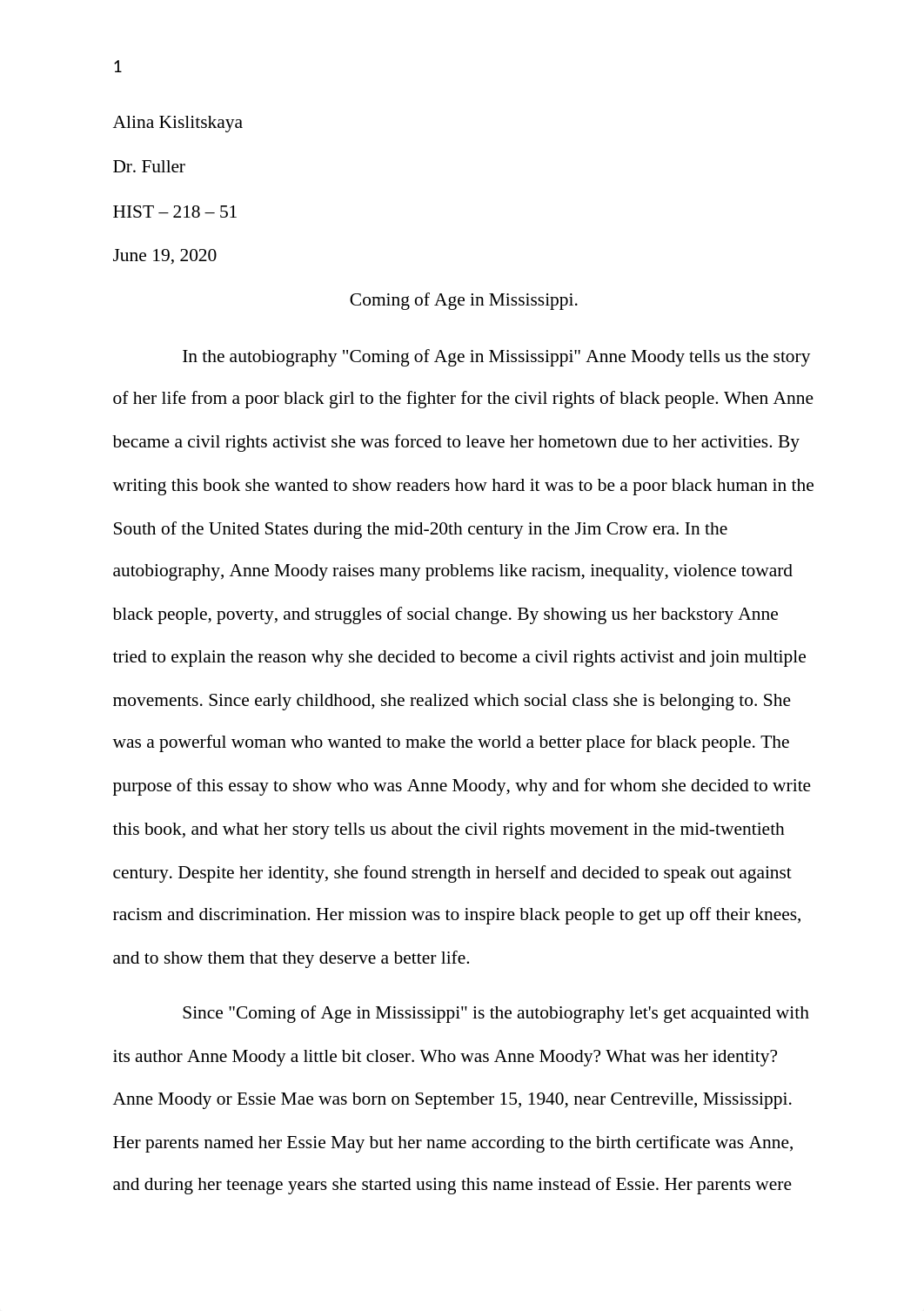 Coming of Age in Mississippi essay (2).docx_dstyhcenn50_page1