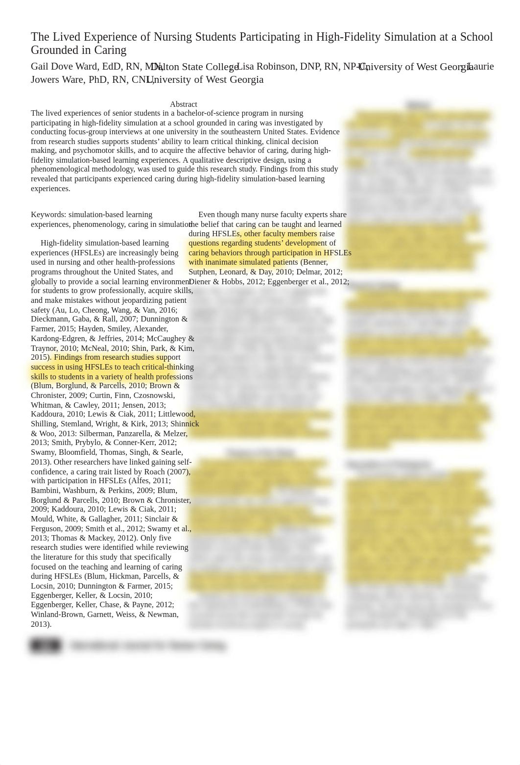 Annotated article The Lived Experience of Nursing Students Participating in High-Fidelity Simulation_dsvnhm7gqbv_page1