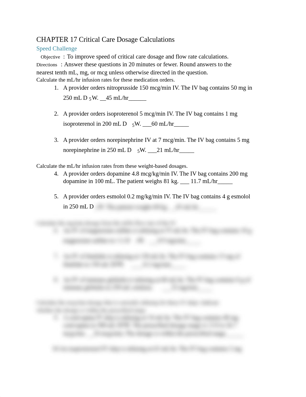 CHAPTER 17 Critical Care Dosage Calculations Speed Challenge.docx_dsvp8ol5vdt_page1