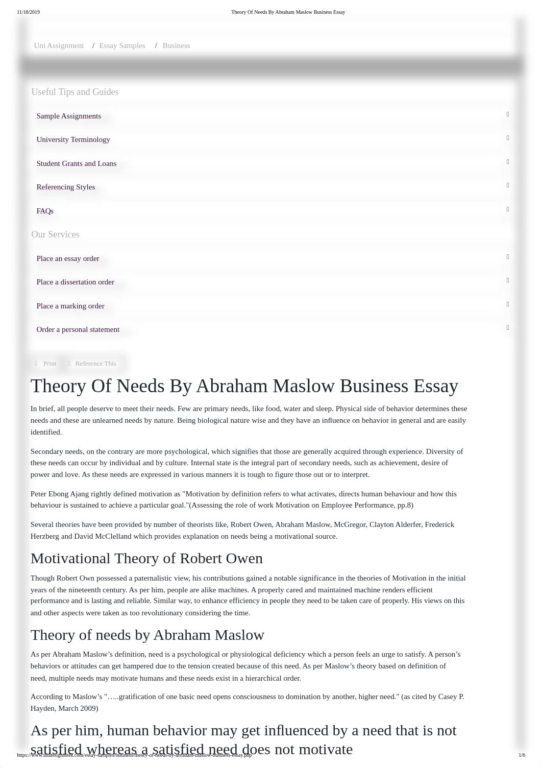 Theory Of Needs By Abraham Maslow Business Essay.pdf_dsxsm48dgpl_page1