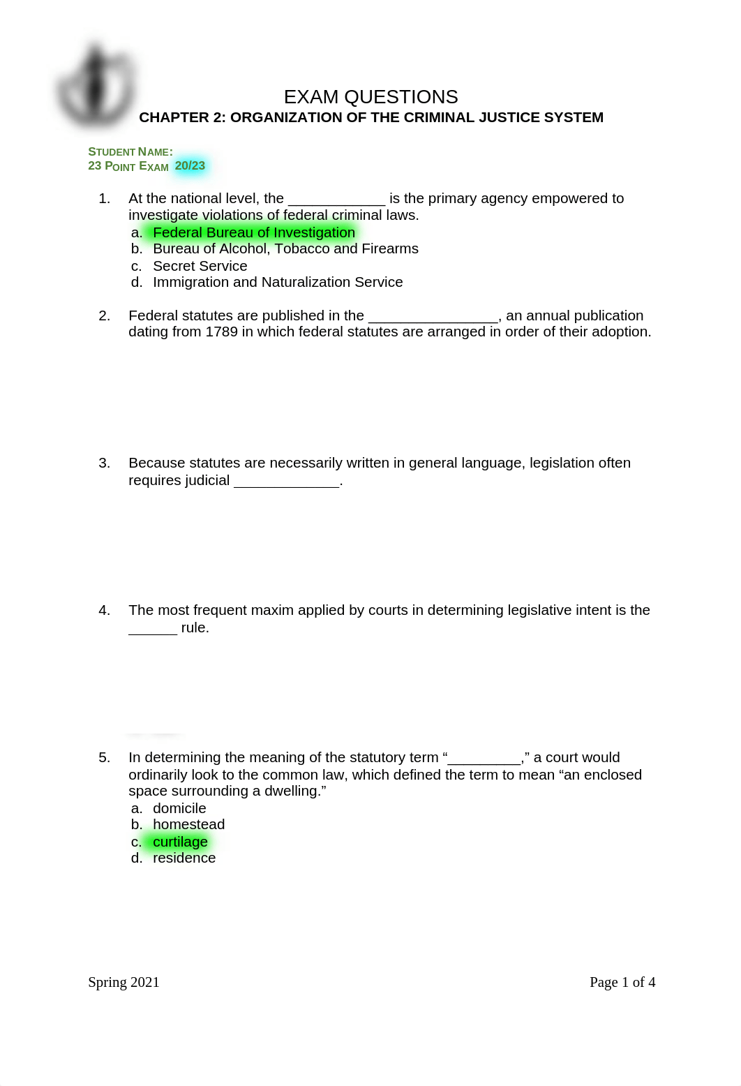 Completed Chapter 2 - Exam Organization of the Criminal Justice System.docx_dsy0o1bcrg8_page1