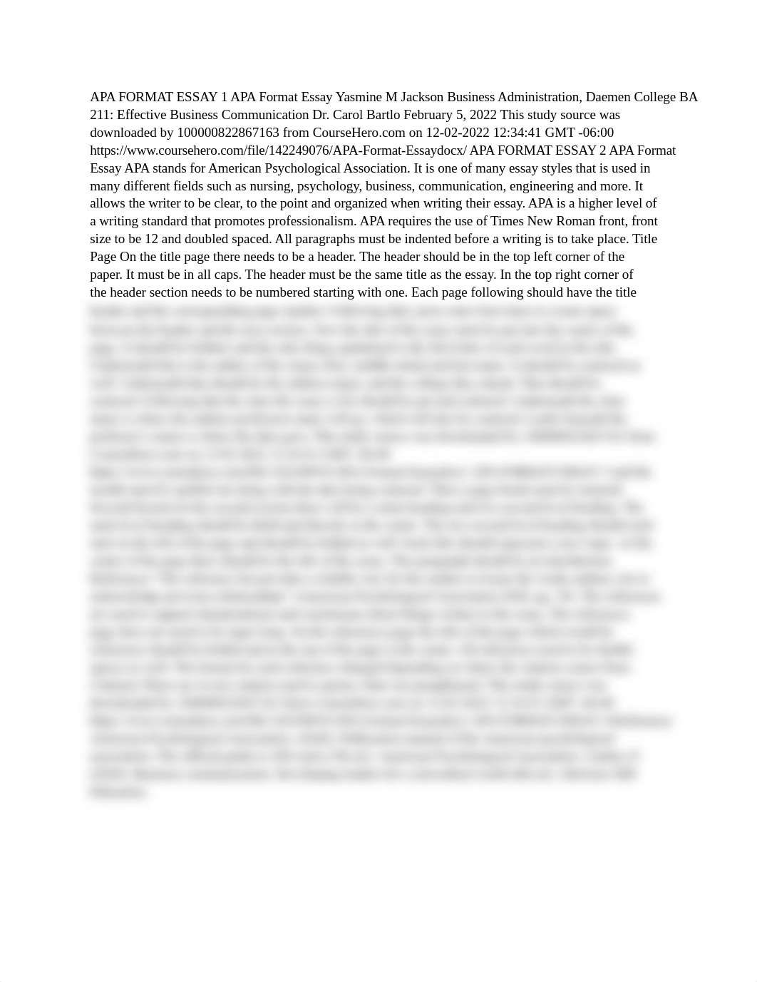 APA FORMAT ESSAY 1 APA Format Essay Yasmine M Jackson Business Administration.odt_dt00ir3eqtw_page1