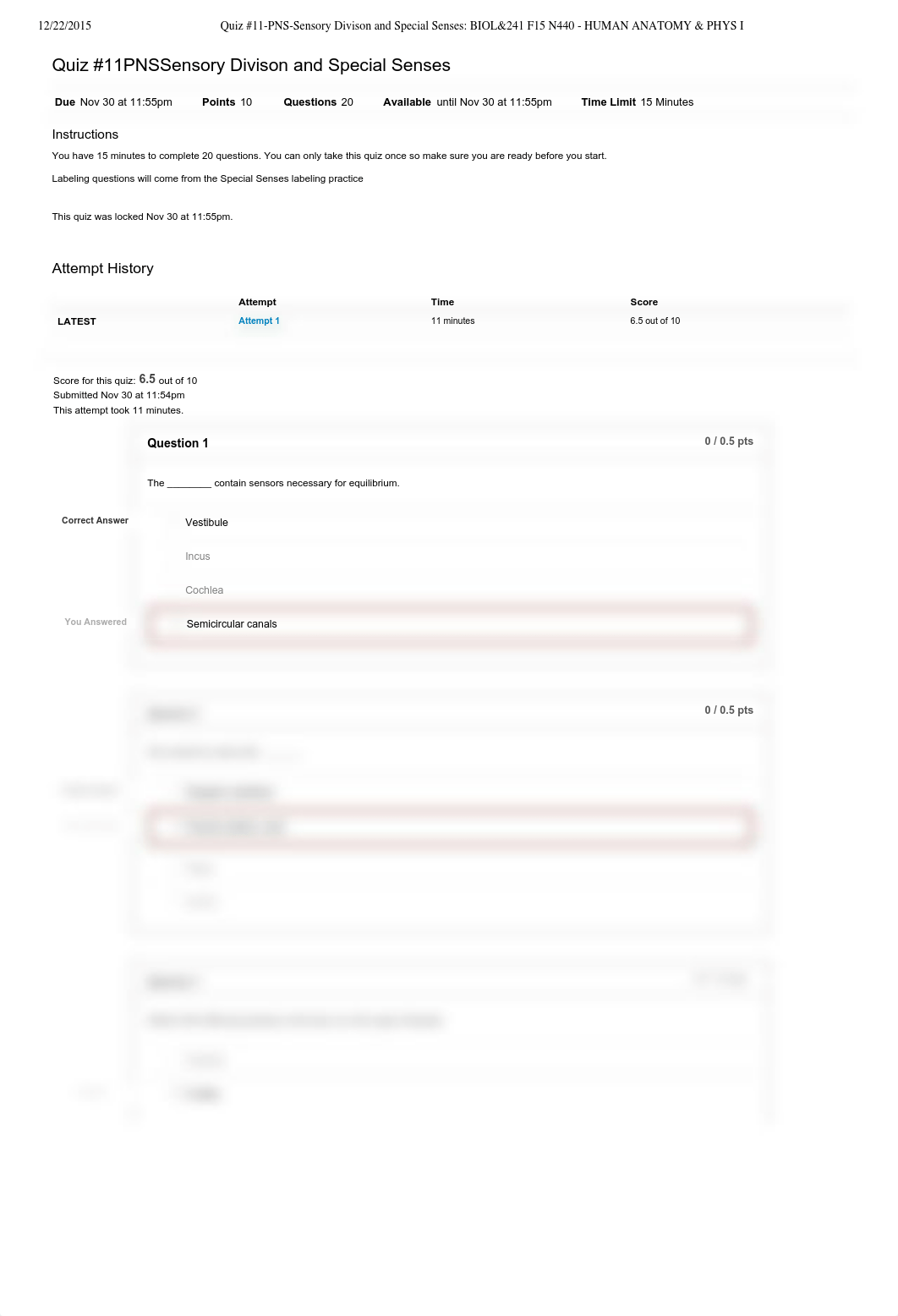 Quiz #11-PNS-Sensory Divison and Special Senses_ BIOL&241 F15 N440 - HUMAN ANATOMY & PHYS I_dt06z4n4h38_page1