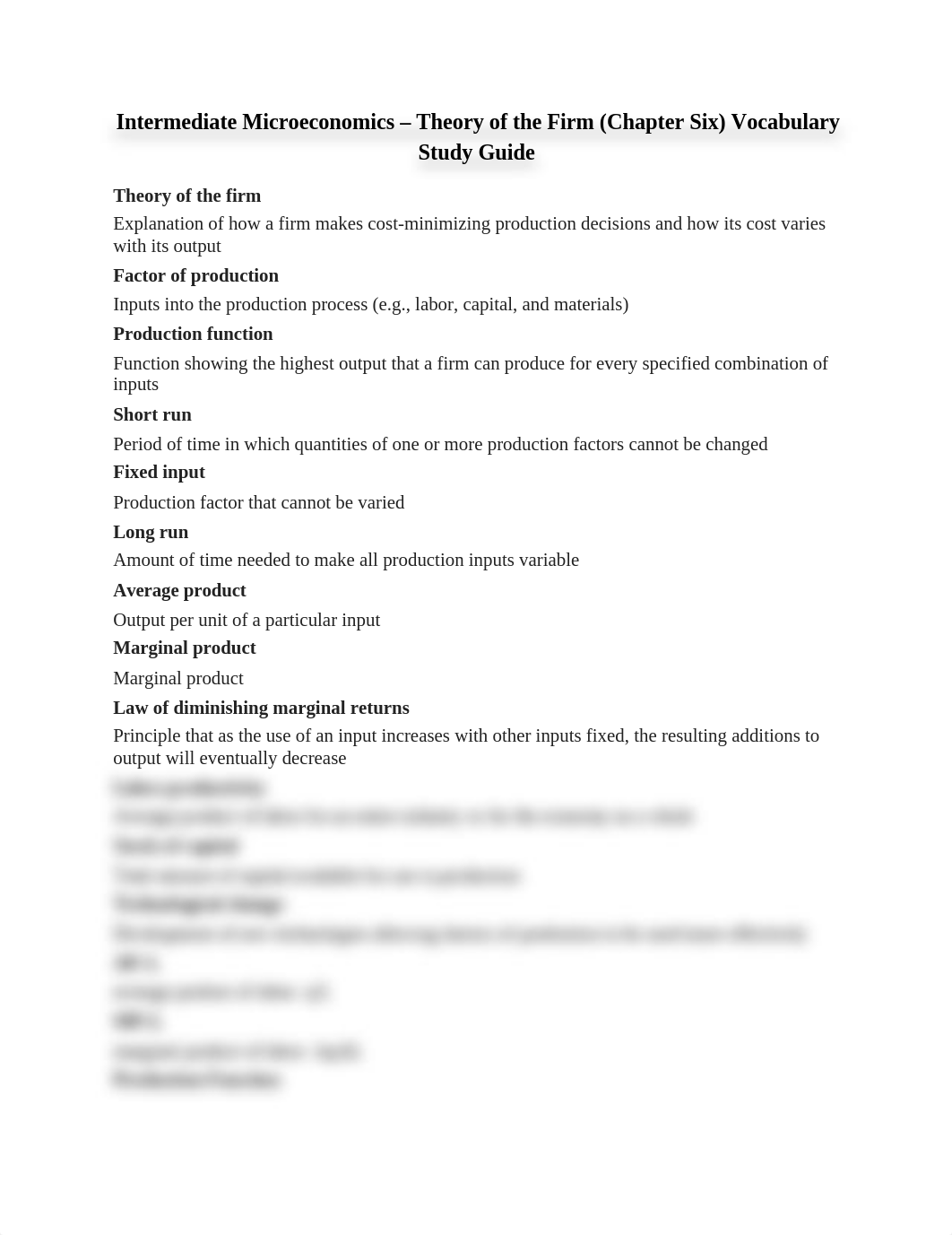 Intermediate Microeconomics - Theory of the Firm (Chapter Six) Vocabulary Study Guide_dt0llujm4t1_page1