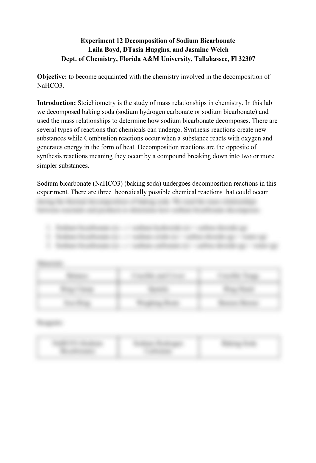 Experiment 12- Decomposition of Sodium Bicarbonate- Lab Report (1).pdf_dt0xebtyzjf_page1