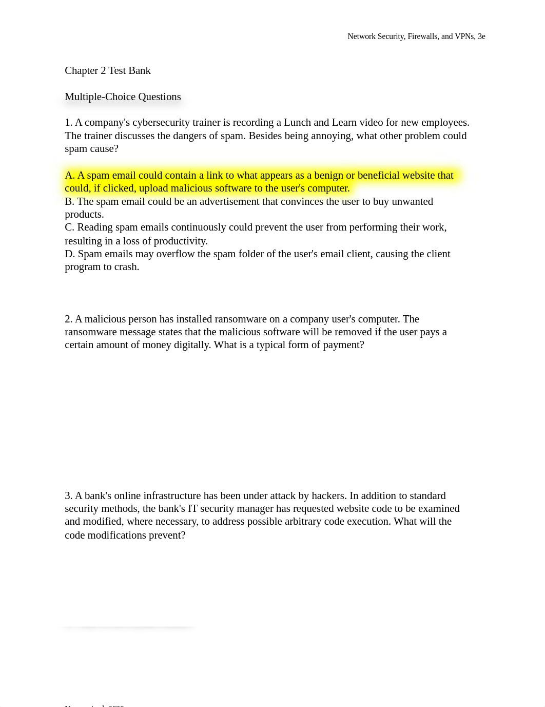 Network Security,Firewalls, and VPNs CHP2 Test Bank.docx_dt12a7wmb4l_page1