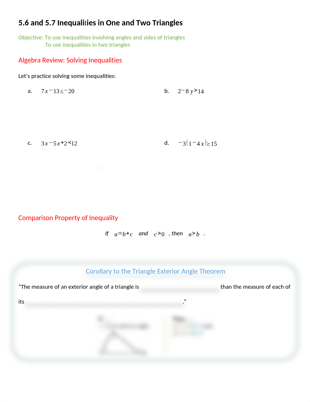 5.6 and 5.7 Notes - Inequalities in One and Two Triangles.docx_dt3a3gtw0gj_page1