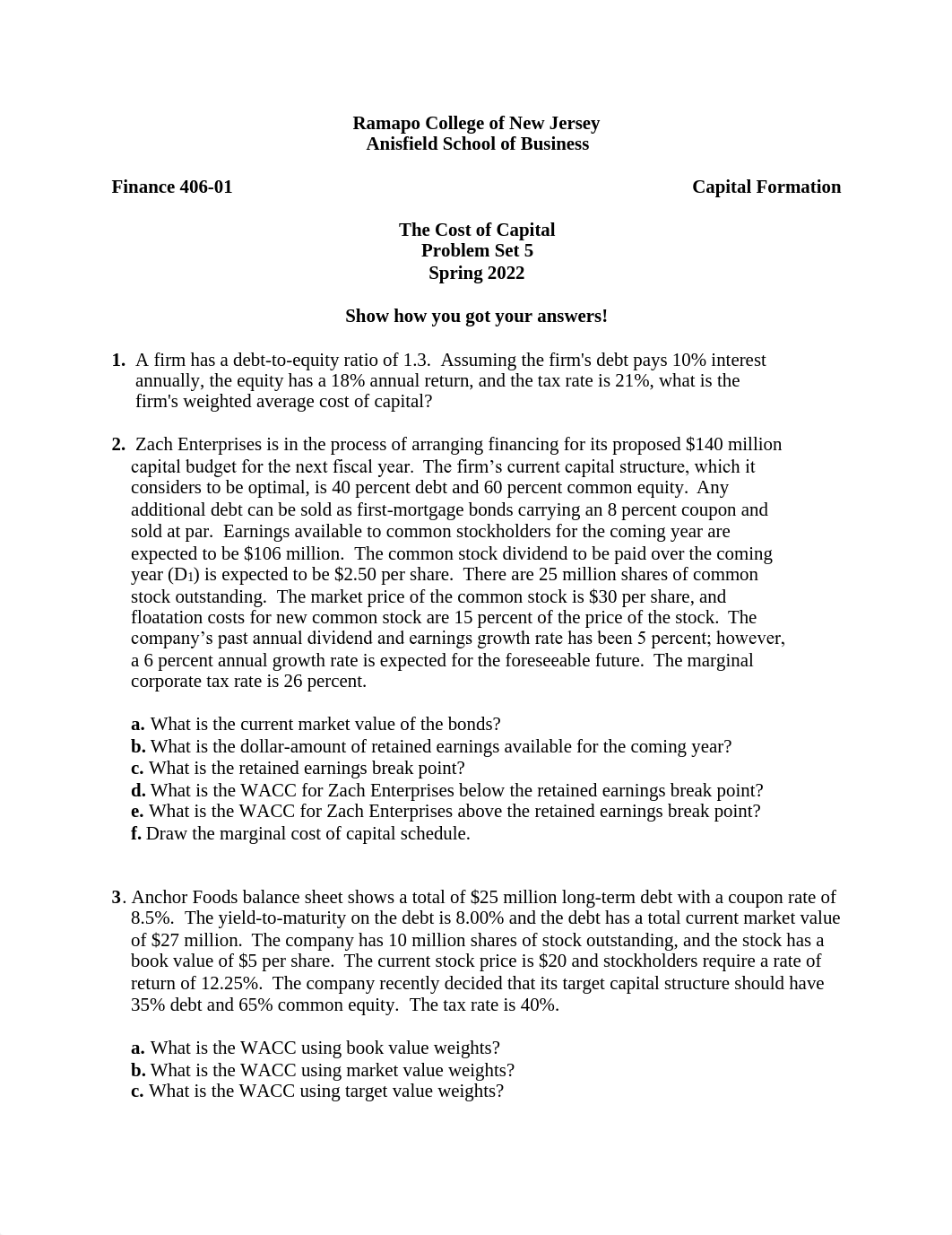 FINC 406-01 Problem Set 5 The Cost of Capital Spring 2022.pdf_dt3lozlp920_page1