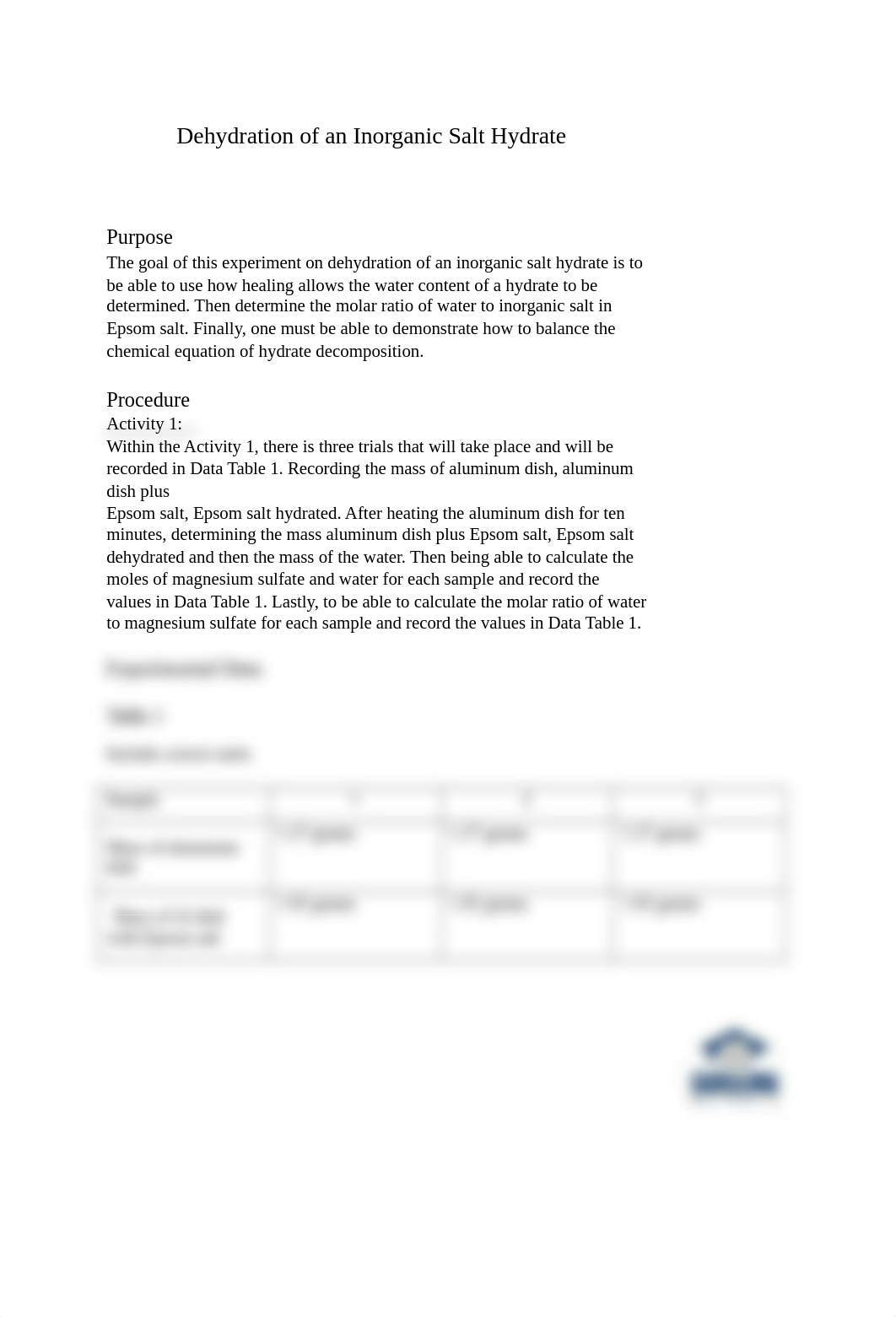 Lab report Dehydration of a Hydrate 2022.docx_dt3q3cwo7l7_page1