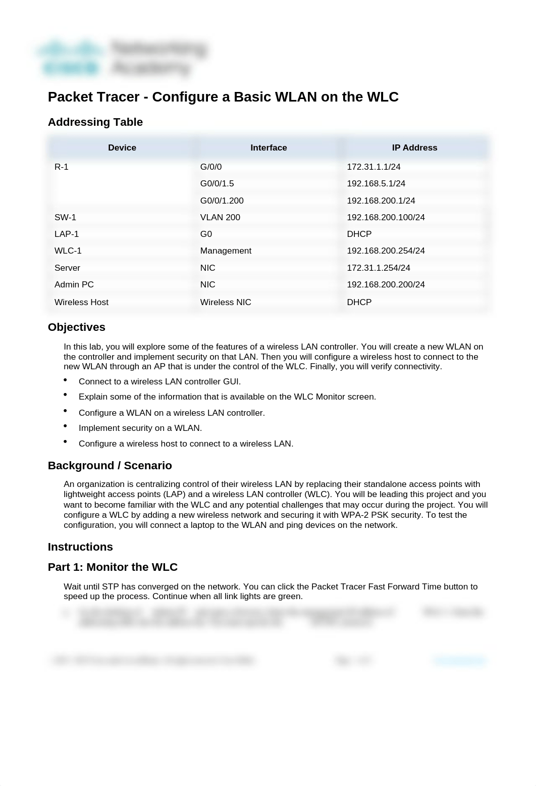 13.2.7 Packet Tracer - Configure a Basic WLAN on the WLC.docx_dt5wi9jzwzs_page1