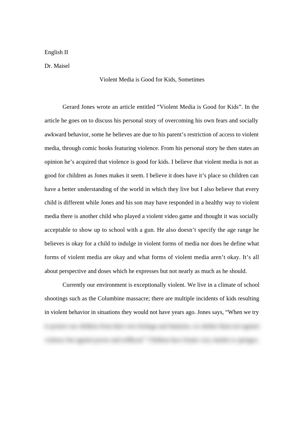 Critique Essay: Violent Media is Good for Kids, Sometimes_dt67gbel7xf_page1