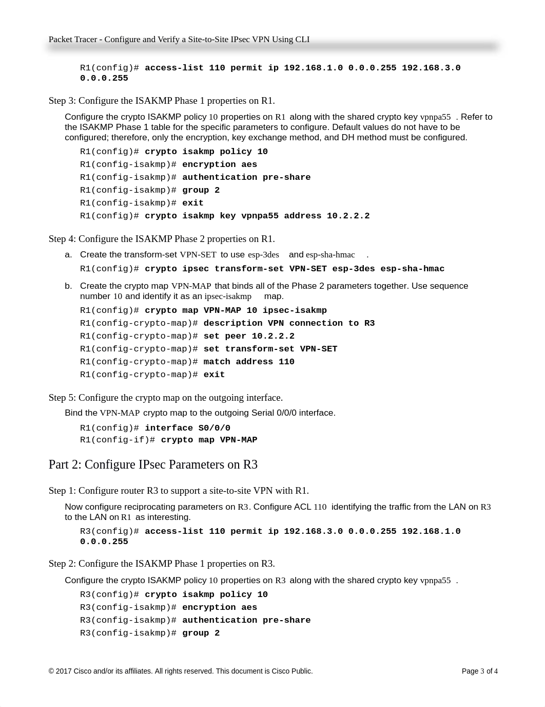 8.7.1.4 Packet Tracer - Configure and Verify a Site-to-Site IPsec VPN Using CLI.docx_dt72bbr4nxp_page3