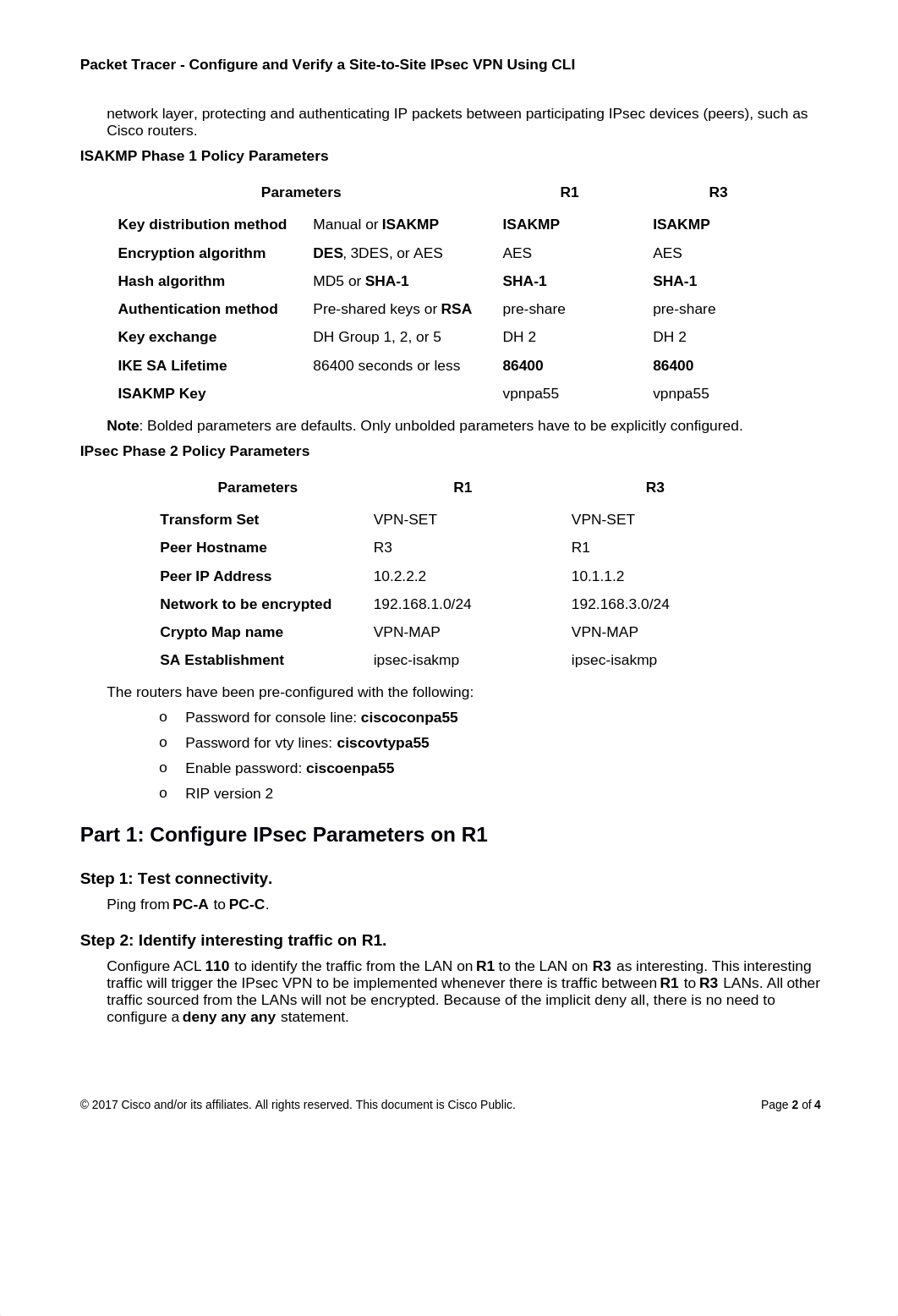 8.7.1.4 Packet Tracer - Configure and Verify a Site-to-Site IPsec VPN Using CLI.docx_dt72bbr4nxp_page2