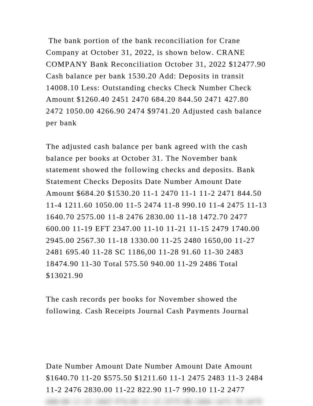 The bank portion of the bank reconciliation for Crane Company at Octo.docx_dt7v1kf83rt_page2