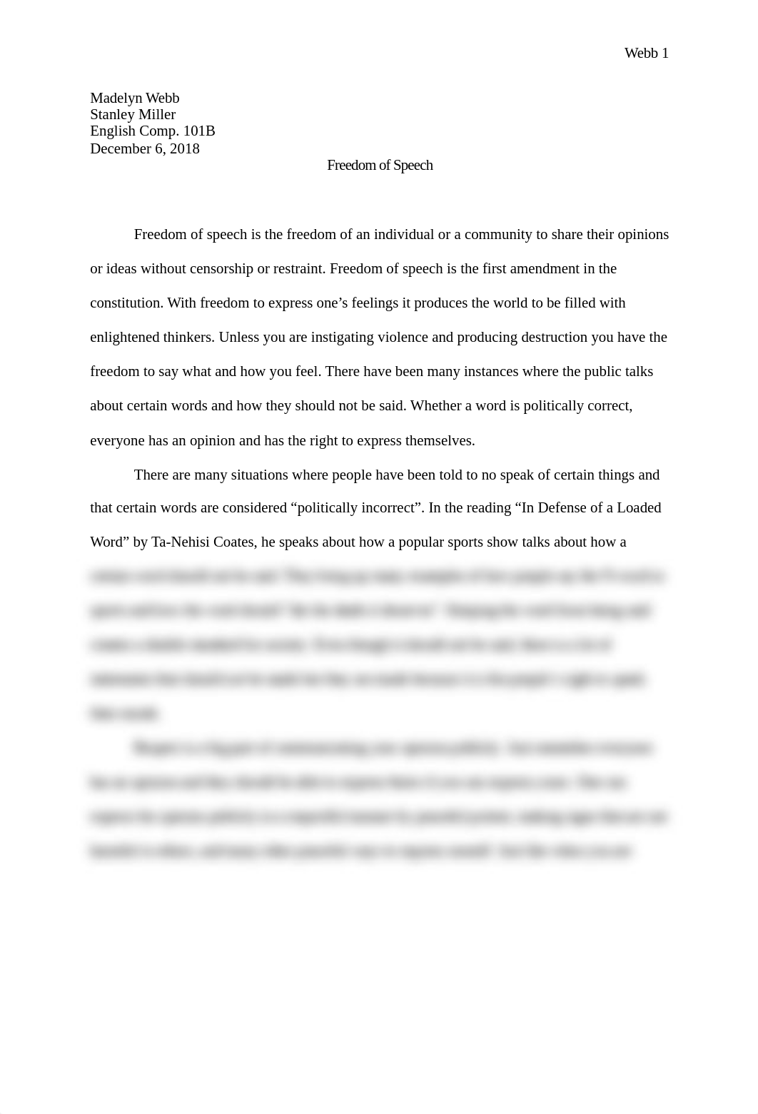 Freedom of Speech (Final Essay).docx_dtck7mgsn74_page1