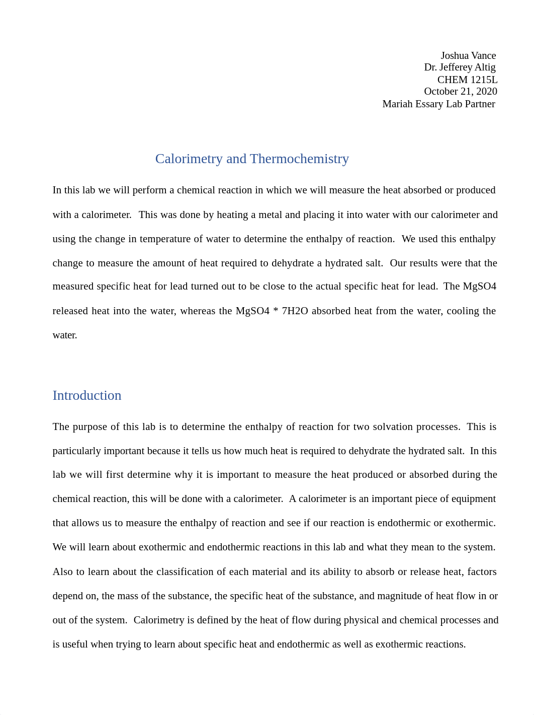 Calorimetry and Thermochemistry - Lab Report.docx_dtd0vq8xtlg_page1