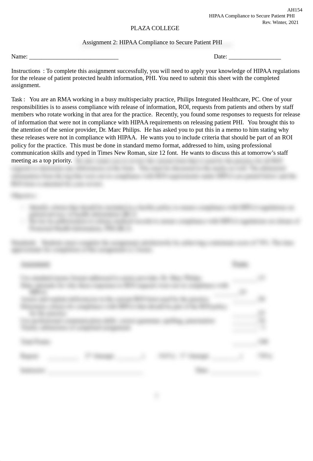 AH154_HIPAA_Compliance_To_Secure_PHI_Checklist_Assignment_2.docx_dtdlqh42s8u_page1