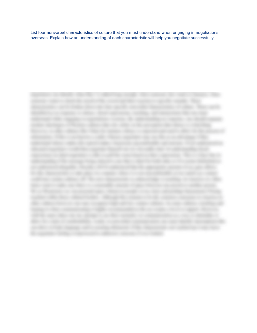 List four nonverbal characteristics of culture that you must understand when engaging in negotiation_dtdzlqhswtu_page1