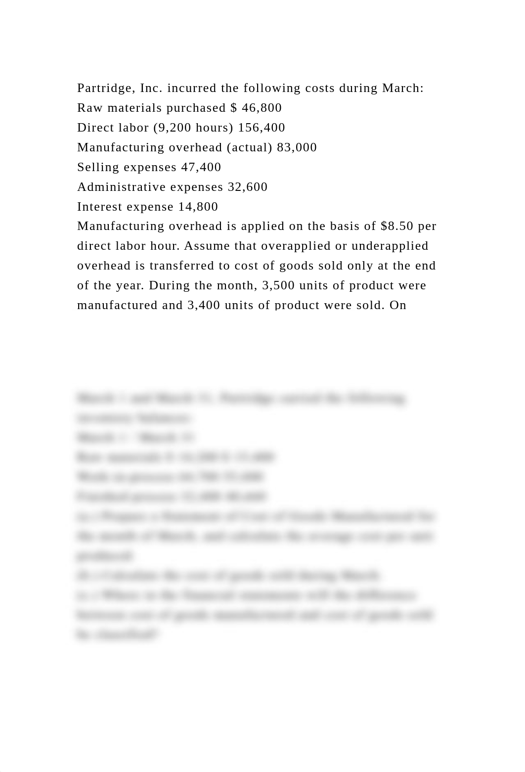 Partridge, Inc. incurred the following costs during MarchRaw mate.docx_dtesrgeifnv_page2