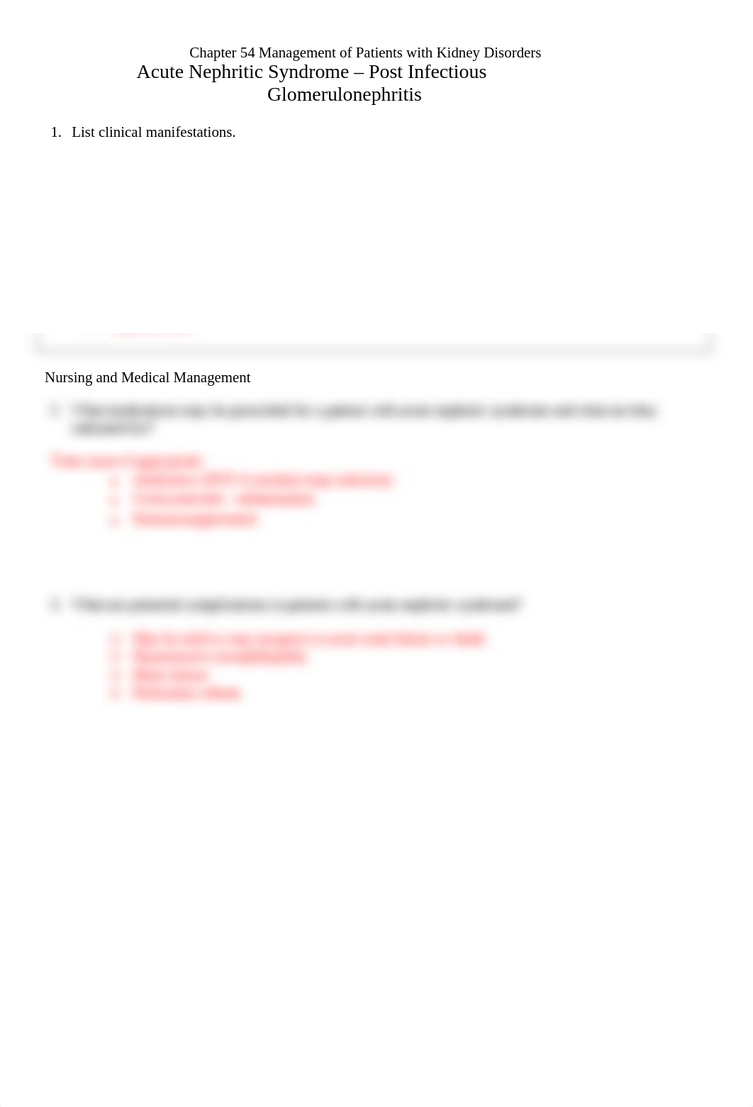 Brunner's Ch 54  Brunners Ch 54 Acute Nephrotic Syndrome - Infectious Glomerulonephritis Answers.doc_dtexk8lh0w1_page1