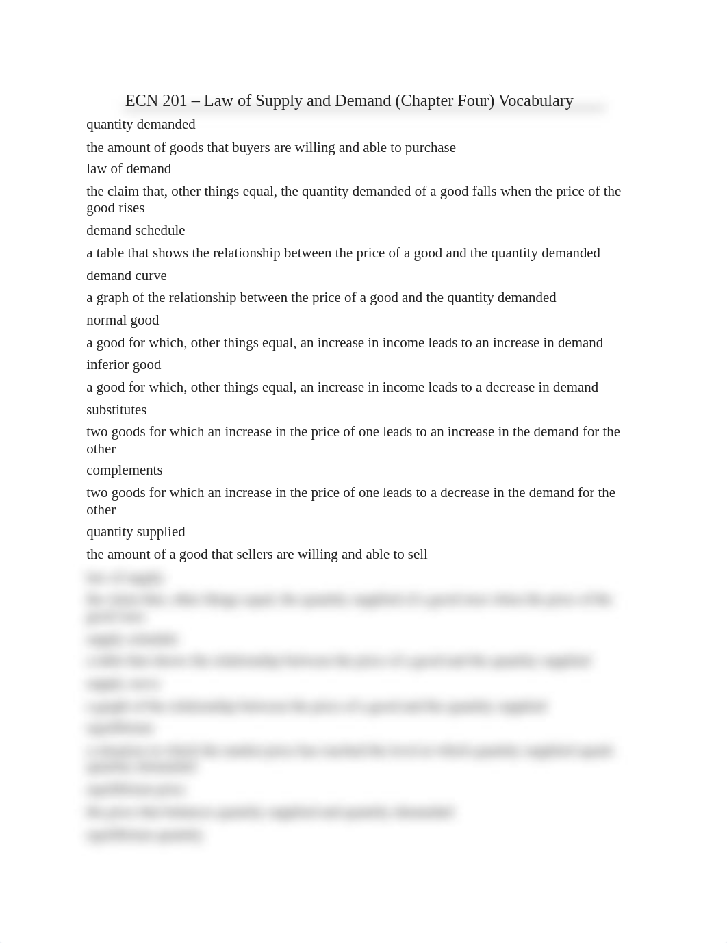 ECN 201 - Law of Supply and Demand (Chapter Four) Vocabulary_dtf3lioaa2g_page1