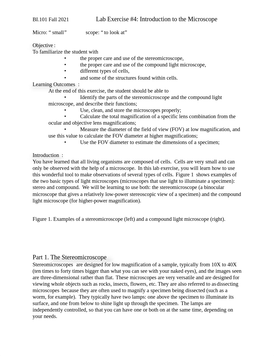 BI 101 Lab #4 Introduction to the Microscope Fall 2021.docx_dtfqoc4ahp4_page1