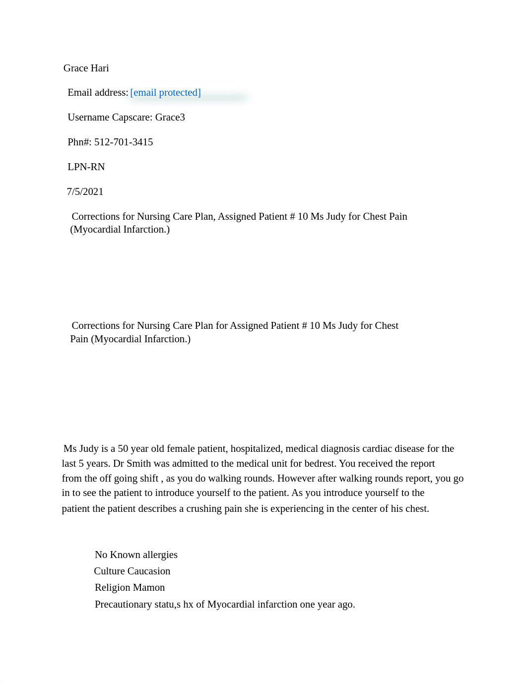 Corrections  for Assigned Patient # 10 Ms Judy, NCP for Chest Pain (Myocardial Infarction.) (1).pdf_dtkcxtpbeee_page1