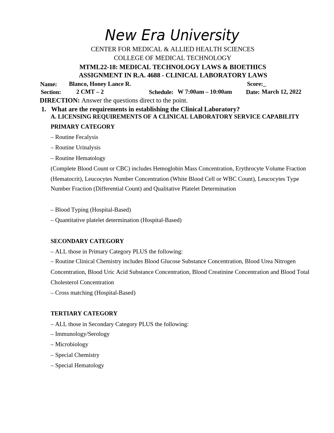 Blanco, Honey Lance R._2CMT-2_MTLB-Assignment in RA 4688 Clinical Laboratory Laws.docx_dtkefrvodd0_page1