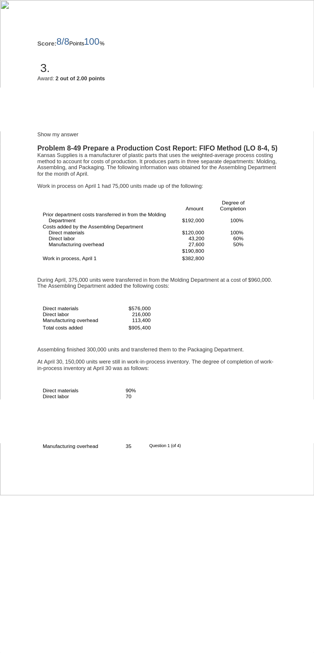 8-49 Prepare a Production Cost Report FIFO Method (LO 8-4, 5).docx_dtljkdkjwhk_page1