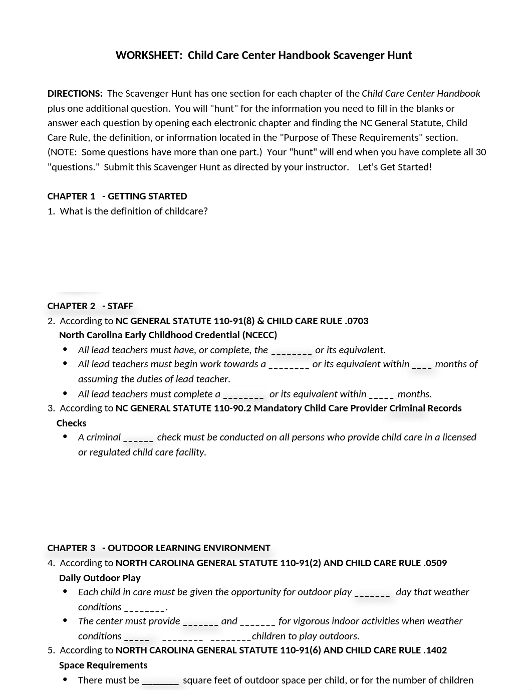 NC DCDEE Child Care Center Handbook Scavanger Hunt  Worksheet.doc_dtlmmt4w3fc_page1