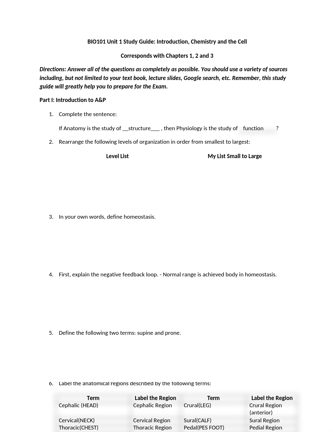 Unit 1 Study Guide - Bio 101_dtm071n2jdq_page1