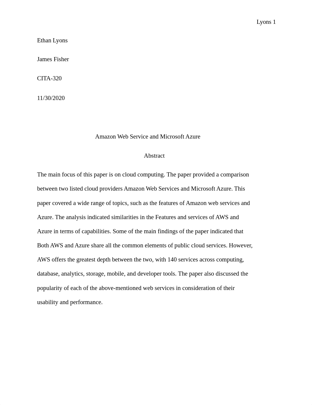 compare and contrast paper  for the two listed cloud providers Amazon Web Services (Final Paper).doc_dtm3b91vrxy_page1